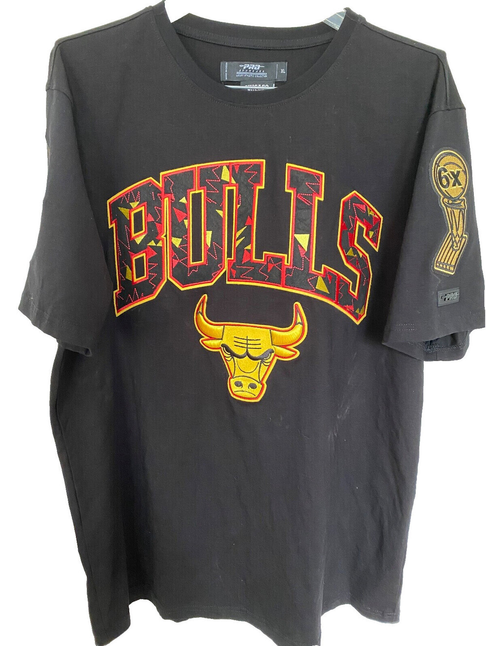 Pro Standard CHICAGO BULLS T Shirt XL Mens SEWN NBA PATCH LOGO’S Rare Black Gold